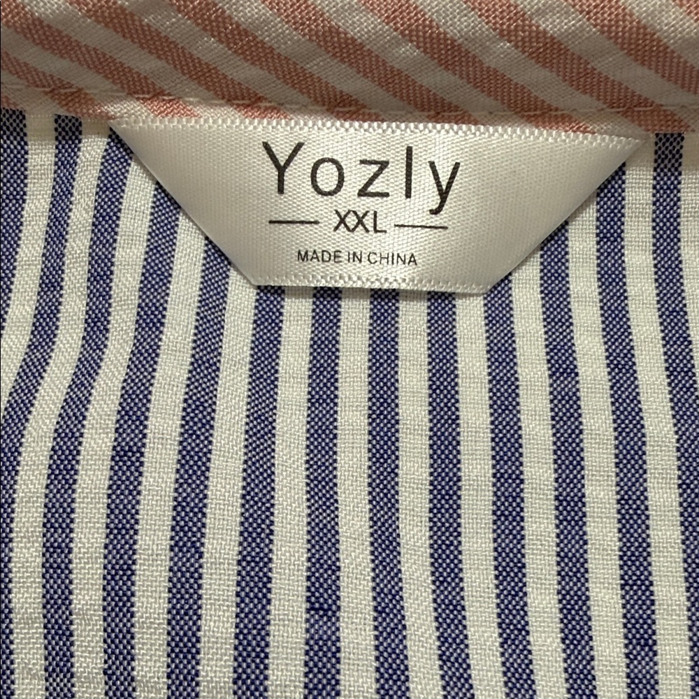Yozly Blue, Pink & White Striped Snap Front House Dress, Size XXL - Picture 2 of 10